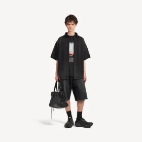 Herren-Hybrid-Kurzarmhemd „The Door“ aus Denim in Schwarz