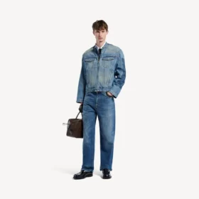 Herren-Motorradjacke aus Squeeze-Denim in Dunkelblau