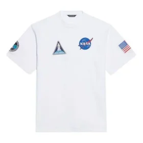 Herren-Pullover Balenciaga x NASA Crossover FW21, locker sitzend, Rundhalsausschnitt, kurze Ärmel, weiß 651795TKVD79040