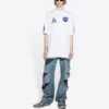 Herren-Pullover Balenciaga x NASA Crossover FW21, locker sitzend, Rundhalsausschnitt, kurze Ärmel, weiß 651795TKVD79040