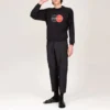 Herren-Shirt mit Balenciaga-Logo-Muster, Rundhalsausschnitt, Langarm, Schwarz 583258TIV801000