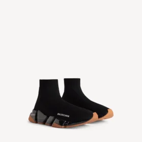 Herren-Sneaker „Speed 2.0“ mit vollständig transparenter Sohle aus recyceltem Strick in Schwarz/Orange Herren-Sneaker „Speed 2.0“ mit vollständig transparenter Sohle aus recyceltem Strick in Schwarz/Orange