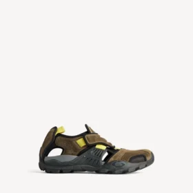 Herren-Wandersandale als Sneaker in Taupe/Schwarz/Neongelb