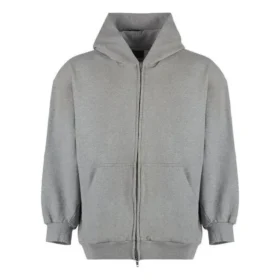 Hoodie aus Baumwoll-Jersey im Used-Look mit Reißverschluss „Grey“ 744454TOVV91241