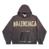 Hoodie mit aufgerissener Tasche im Tape Type-Stil, Large-Fit, „Dark Grey“ 744441TQVA98519