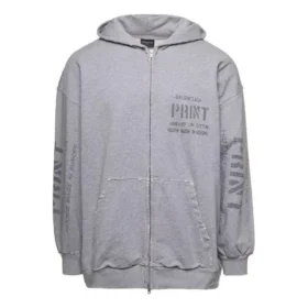 Hoodie mit Reißverschluss und Aufdruck, schmale Passform „Grau“ 744454TOVN41167