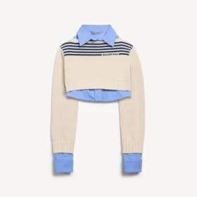 Hybrid-Pullover für Damen in Marineblau/Weiß