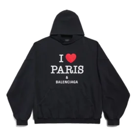 I Love Paris Balenciaga Hoodie Large Fit „Black Faded“ 803265TRVM61041 I Love Paris Balenciaga Hoodie Large Fit „Black Faded“ 803265TRVM61041