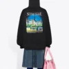 Klassischer Hoodie mit Aufdruck, locker geschnitten, schwarz 641529TJVH91000