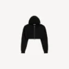 Kürzer Techwear-Hoodie mit Reißverschluss für Damen in Schwarz Kürzer Techwear-Hoodie mit Reißverschluss für Damen in Schwarz
