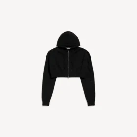 Kürzer Techwear-Hoodie mit Reißverschluss für Damen in Schwarz
