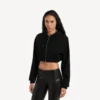 Kürzer Techwear-Hoodie mit Reißverschluss für Damen in Schwarz Kürzer Techwear-Hoodie mit Reißverschluss für Damen in Schwarz