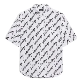 Kurzarm-Shirt mit durchgehendem Scribble-Muster „Weiß Schwarz“ 681702TLLJ49040