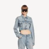 Kurze, taillierte Damenjacke in Bleach Light Blue