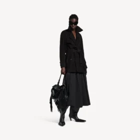 Kurzer Trenchcoat für Damen im Cocoon-Stil in Schwarz