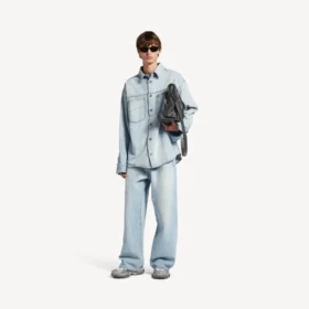 Langärmliges Herren-Denim-Hemd in Hellblau