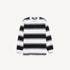 Langärmliges Herren-Poloshirt in Schwarz/Weiß