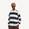 Langärmliges Herren-Poloshirt in Schwarz/Weiß