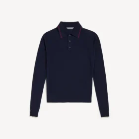 Langärmliges Herren-Strick-Poloshirt in Marineblau