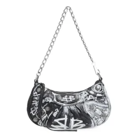 Le Cagole Mini-Tasche mit Kette und Graffiti „Black“ 695814210G61090