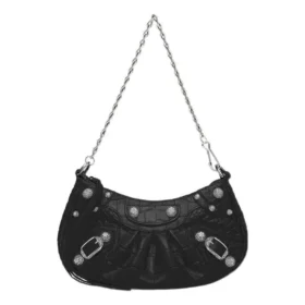 Le Cagole Mini-Tasche mit Kette und Krokodilprägung „Schwarz“ 69581423EJY1000