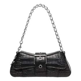 Lindsay Kleine Schultertasche mit Krokodilprägung „Schwarz“ 701141210C91000