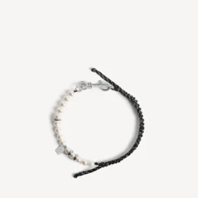 Malibu-Perlenarmband/Halskette in Schwarz/Weiß/Glänzendem Silber