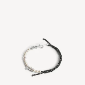 Malibu-Perlenarmband/Halskette in Schwarz/Weiß/Glänzendem Silber