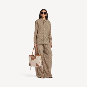 Monogramm-Hemd für Damen in Beige/Schwarz