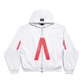 Music Archive Series Connected Zip-Up-Hoodie in mittlerer Passform „Light Grey Red“ 744457TQVA61561