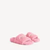 Offene Pantoletten für Damen mit Fellbesatz in zartem Rosa