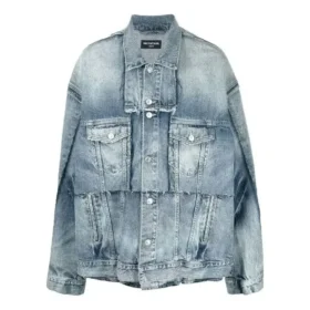 Oversized Cut-Up-Ring-Denim-Jacke „Blau“ 697779TMW264437