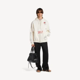 Oversized-Hoodie mit Reißverschluss für Herren in Creme Oversized-Hoodie mit Reißverschluss für Herren in Creme