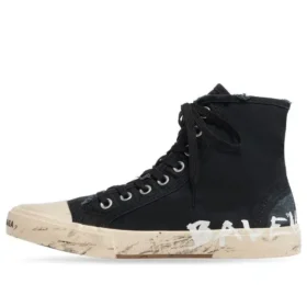 Paris High-Top-Sneaker „Schwarze, zerrissene Baumwolle und weißer Gummi mit Graffiti“ 688752W3RR41099
