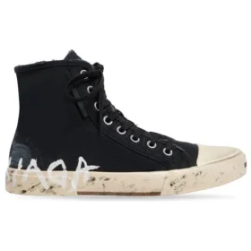 Paris High-Top-Sneaker „Schwarze, zerrissene Baumwolle und weißer Gummi mit Graffiti“ 688752W3RR41099
