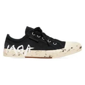 Paris Low-Top-Sneaker „Schwarze, zerrissene Baumwolle und weißer Gummi mit Graffiti“ 688754W3RR51099