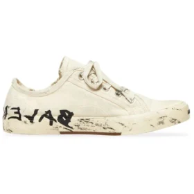 Paris Low-Top-Sneaker „Weiße, zerrissene Baumwolle und weißer Gummi mit Graffiti“ 688757W3RR59010