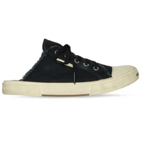 Paris Pantoletten „Black Destroyed Cotton and White Rubber“ 693952W3RC31090