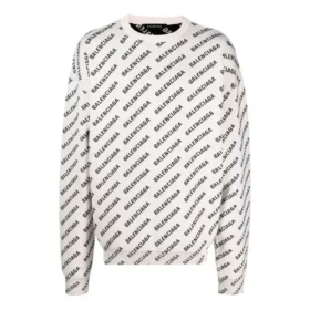 Pullover mit durchgehendem Logo und Rundhalsausschnitt „White Black“ 702952T32339054 Pullover mit durchgehendem Logo und Rundhalsausschnitt „White Black“ 702952T32339054