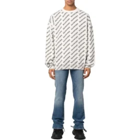 Pullover mit durchgehendem Logo und Rundhalsausschnitt „White Black“ 702952T32339054 Pullover mit durchgehendem Logo und Rundhalsausschnitt „White Black“ 702952T32339054