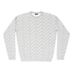 Pullover mit Rundhalsausschnitt und durchgehendem Logo „Hellgrau-Weiß“ 702952T32331461