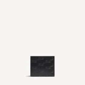 Quadratische, gefaltete Herren-Geldbörse mit geprägtem Monogramm in Schwarz