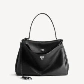 Rodeo-Handtasche, groß, genarbtes Kalbsleder, schwarz