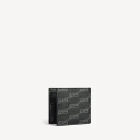 Signature-Brieftasche für Herren, quadratisch gefaltet, aus BB Monogram-beschichtetem Canvas in Schwarz/Grau