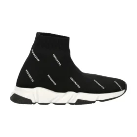 Speed 1.0 Sneaker „Weißes Logo, Monogramm, schwarzer Strick“ 597425W2DBF1015