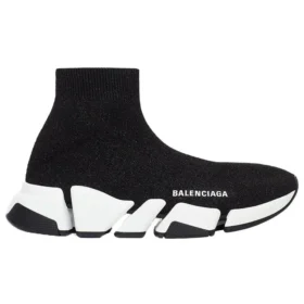 Speed 2.0 Sneaker „Schwarzer, glänzender Strick mit weißer Sohle“ 636833W2DC11091