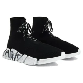 Speed 2.0 Sneaker „Schwarzer recycelter Strick und weiße Sohle“ 617258W2DD41091