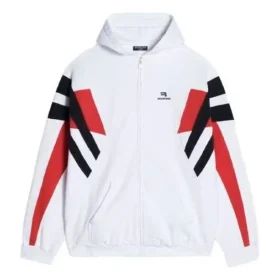 Sporty B Hoodie mit Reißverschluss und Kapuze „Weiß Schwarz Rot“ 675330TLVA39028