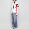 Sporty B Hoodie mit Reißverschluss und Kapuze „Weiß Schwarz Rot“ 675330TLVA39028