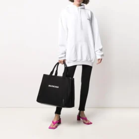 SS21 Hoodie aus Baumwolle mit kleinem Label-Logo, weiß, 578135TJV859040